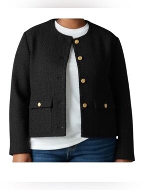 Abercrombie & Fitch‎ Black Collarless Boucle Tweed Jacket Women’s XL